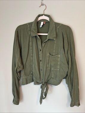 Pilcro Anthropologie Green Utility Tie Front Top